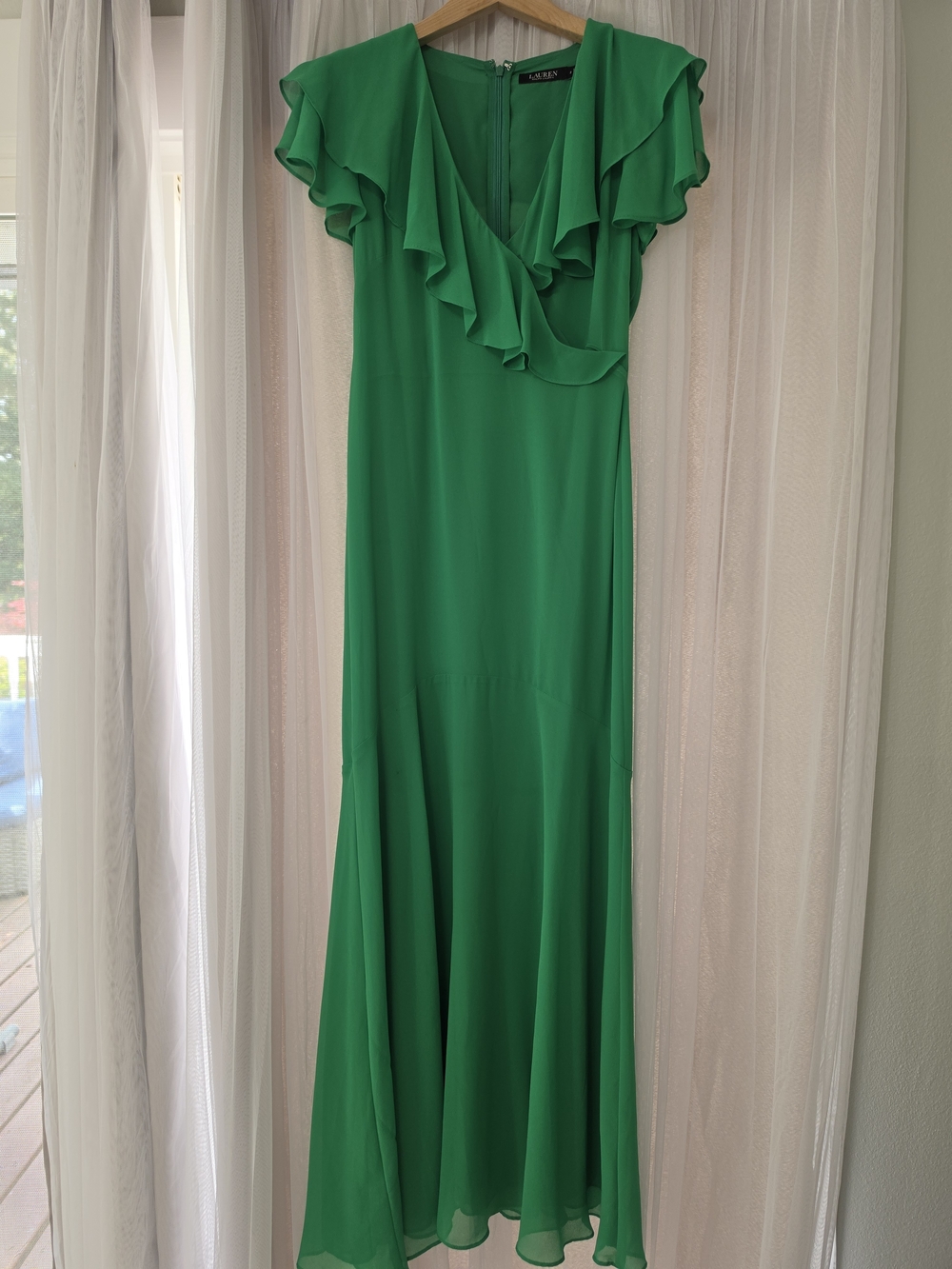 Lauren Ralph Lauren Green Ruffle V-Neck Maxi Dress